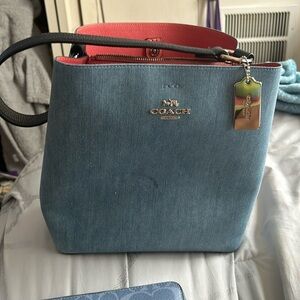 Blue denim bucket Coach bag
